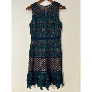 Badgley Mischka Belle by Deanndra Emerald Green Navy Blue Dress Lace A-line US 6